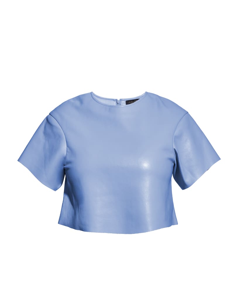 Front of a size XL Beck Recycled Leather Tee in Powder Blue by AS by DF. | dia_product_style_image_id:258091